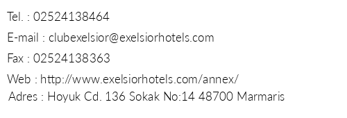 Exelsior Annex telefon numaralar, faks, e-mail, posta adresi ve iletiim bilgileri